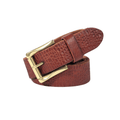 Men's Grained Leather Belt with Brass-Tone Buckle