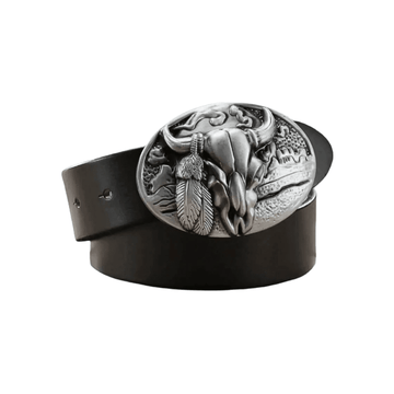 Men's Black Leather Cowboy Belt with Western Buckle