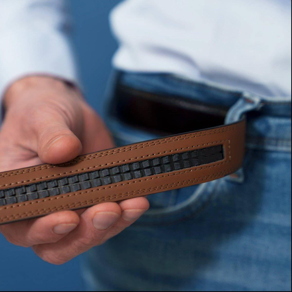 Men's Automatic Buckle Leather Belt, Hole-Free Design