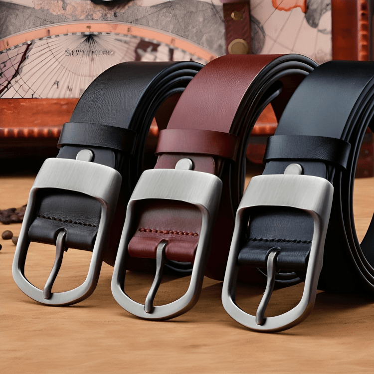 Men's Leather Belt with Matte Buckle