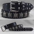 Men's Leather Rivet Belt with Skull & Animal Studs, 3.8 cm