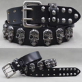 Men's Leather Rivet Belt with Skull & Animal Studs, 3.8 cm
