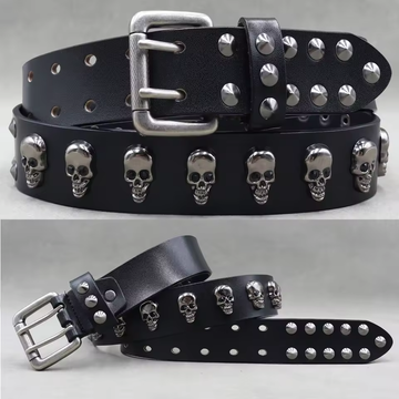 Men's Leather Rivet Belt with Skull & Animal Studs, 3.8 cm