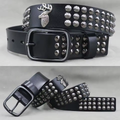 Men's Leather Rivet Belt with Skull & Animal Studs, 3.8 cm