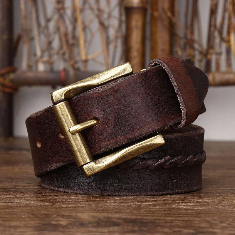 Raj Men's Leather Belt with Braided Centre Strap