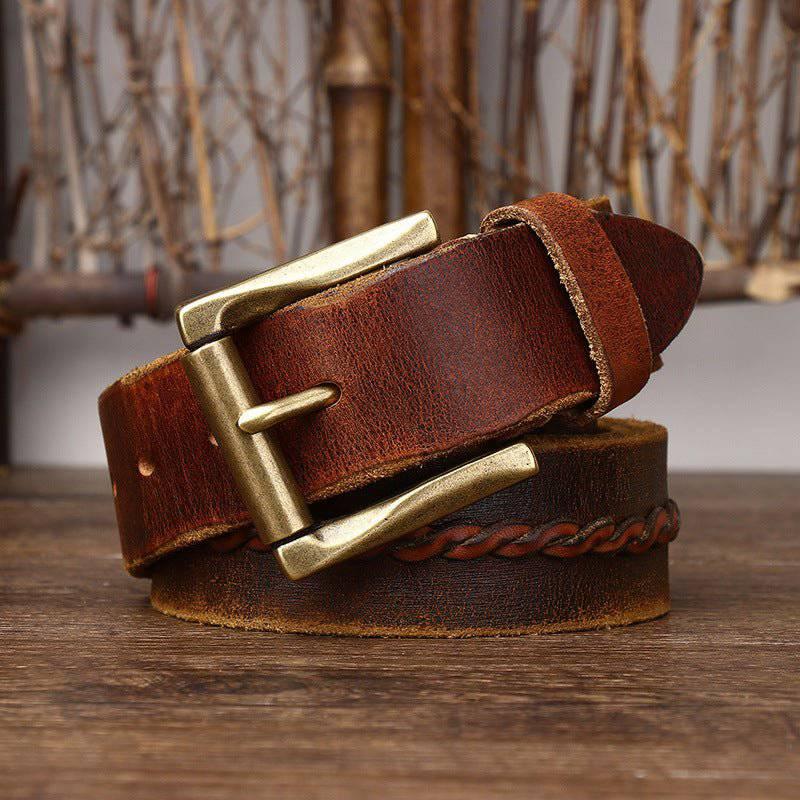 Raj Men's Leather Belt with Braided Centre Strap