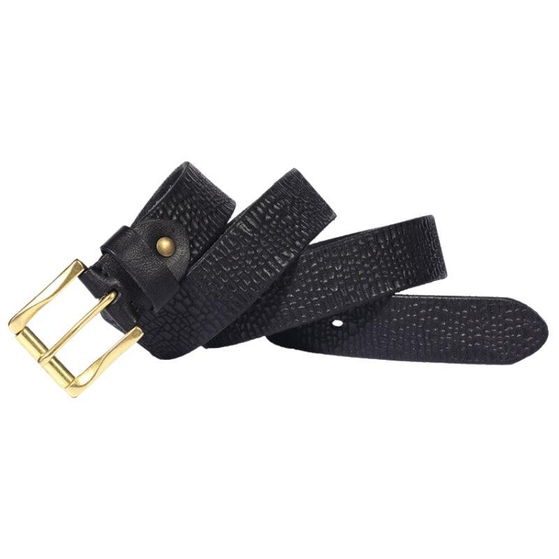 Men's Grained Leather Belt with Brass-Tone Buckle