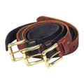Men's Grained Leather Belt with Brass-Tone Buckle
